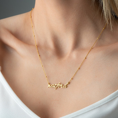 Personalized Gold Name Necklace - Minimalist Sterling Silver Nameplate with Ball Chain - Dainty Mom Gifts