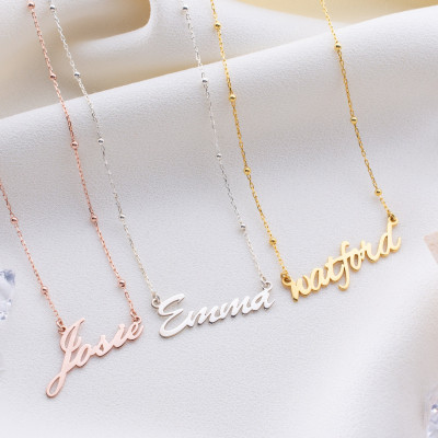 Personalized Gold Name Necklace - Minimalist Sterling Silver Nameplate with Ball Chain - Dainty Mom Gifts