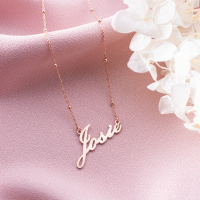 Personalized Gold Name Necklace - Minimalist Sterling Silver Nameplate with Ball Chain - Dainty Mom Gifts