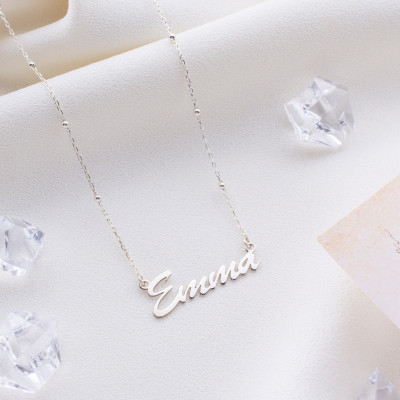 Personalized Gold Name Necklace - Minimalist Sterling Silver Nameplate with Ball Chain - Dainty Mom Gifts