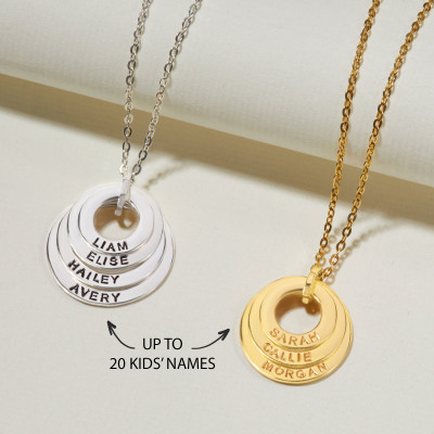 Personalized Mother's Necklace: Circular Pendant with Engraved Children's Names - Gift for Mom, Mother-in-law, Wife, Sister, or Grandmother