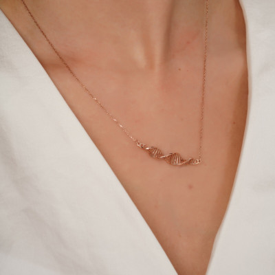 18K Rose Gold Plated Sterling Silver DNA Helix Necklace - Science Pendant Gift for Bridesmaids & Doctors - Valentine's Day