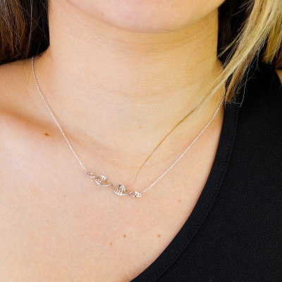 Rose Gold Silver Plated Double Helix Necklace - DNA Science Pendant, Mother's Day & Doctor Gifts for Her