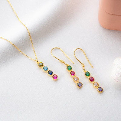 14K Gold Birthstone Dangle Earrings, Minimalist Multi-stone Jewelry for Mom, Sapphire Birthday Earrings