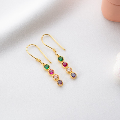 14K Gold Birthstone Dangle Earrings, Minimalist Multi-stone Jewelry for Mom, Sapphire Birthday Earrings