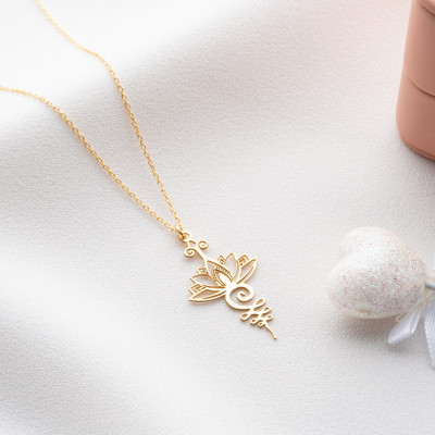 14k Gold Lotus Flower Pendant Necklace with Unalome Symbol - Silver Lotus Necklace Christmas Gift for Women