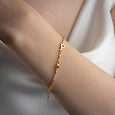 Personalized Gold Initial Bracelet with December Birthstone Charm for Moms and Grandmas -