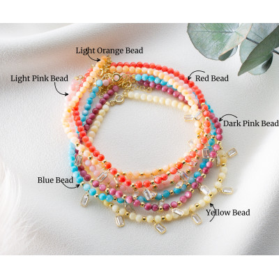 April Birthstone Quartz Anklet - Dainty Blue Beaded Baguette Design, Yellow Ankle Bracelet,