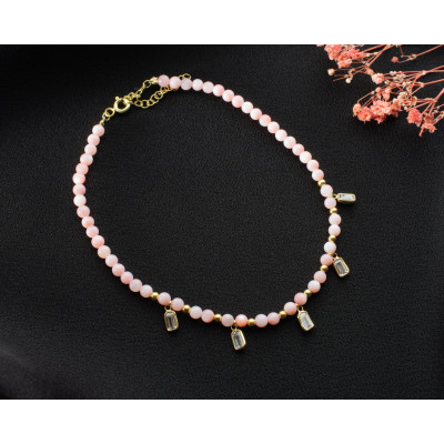 April Birthstone Quartz Anklet - Dainty Blue Beaded Baguette Design, Yellow Ankle Bracelet,