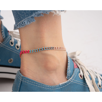 Gold and Sterling Silver Curb Cuban Chain Anklet with Enamel for Women -