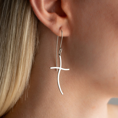 14K Gold Plated Sterling Silver Dainty Cross Dangle Earrings Bridal Jewelry