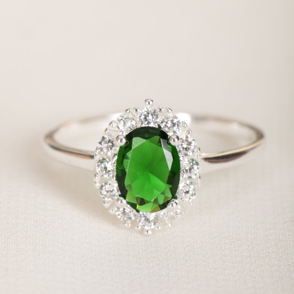 Art Deco Dainty Oval Green Emerald Engagement Ring - May Birthstone Promise Ring