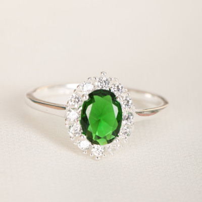 Art Deco Dainty Oval Green Emerald Engagement Ring - May Birthstone Promise Ring