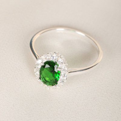 Art Deco Dainty Oval Green Emerald Engagement Ring - May Birthstone Promise Ring