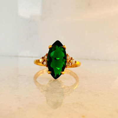 Emerald Engagement Ring - May Birthstone Pave Emerald Ring - Wedding Ring Gift for Her