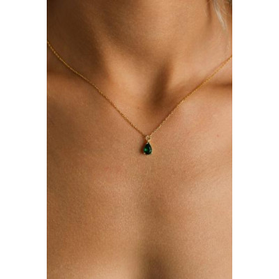 Emerald Necklace Earrings Set - Minimalist Drop Jewelry for Her or Him - Emerald Stud Earrings & Choker Necklace Gift