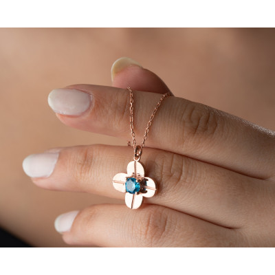 Sterling Silver Four Leaf Clover Birthstone Necklace - Grandma Birthday Gift for Women - Citrine, Blue Topaz Options - Gold