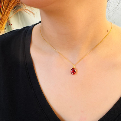 Dainty Ruby Citrine Gemstone Wedding Necklace - July or November Birthstone Pendant Gift