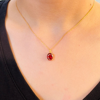 Dainty Ruby Citrine Gemstone Wedding Necklace - July or November Birthstone Pendant Gift