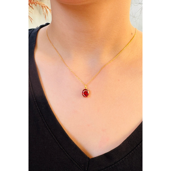 Dainty Ruby Citrine Gemstone Wedding Necklace - July or November Birthstone Pendant Gift