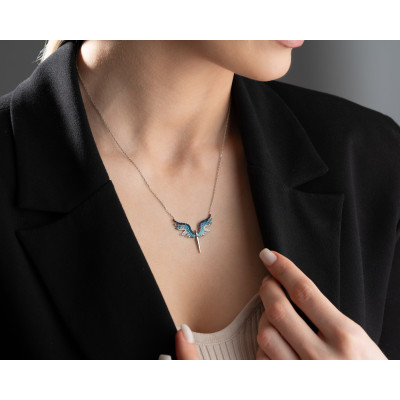 Women's Sterling Silver Angel Wings Necklace - Guardian Archangel Michael Pendant - Christmas Gifts