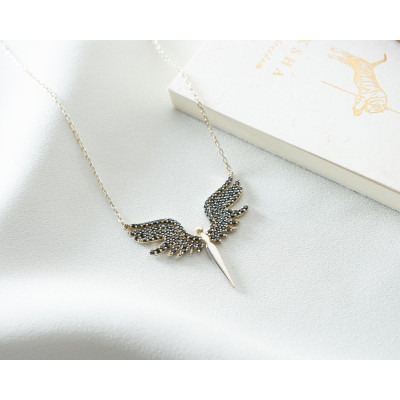 Women's Sterling Silver Angel Wings Necklace - Guardian Archangel Michael Pendant - Christmas Gifts