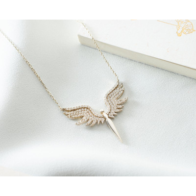 Women's Sterling Silver Angel Wings Necklace - Guardian Archangel Michael Pendant - Christmas Gifts