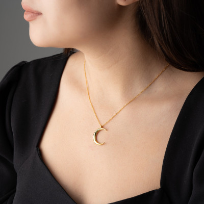 14K Gold Vermeil Crescent Moon Pendant Necklace for Women - Silver & Gold Jewelry Gift