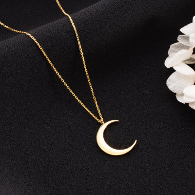 14K Gold Vermeil Crescent Moon Pendant Necklace for Women - Silver & Gold Jewelry Gift