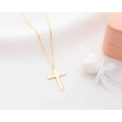 Sterling Silver Dainty Gold Cross Necklace for Women - Baptism & Religious Christian Gift with Curb Chain -