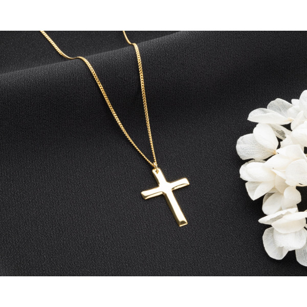 Sterling Silver Dainty Gold Cross Necklace for Women - Baptism & Religious Christian Gift with Curb Chain -