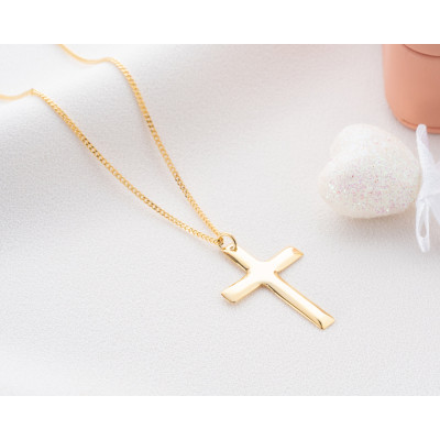 Sterling Silver Dainty Gold Cross Necklace for Women - Baptism & Religious Christian Gift with Curb Chain -