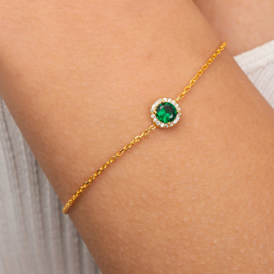 Women's Dainty Gold Emerald Birthstone Bracelet, Gift for Her and Mom, Perfect Mother's Day Jewelry