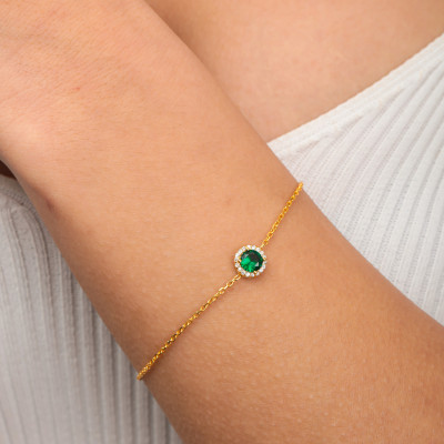 Women's Dainty Gold Emerald Birthstone Bracelet, Gift for Her and Mom, Perfect Mother's Day Jewelry