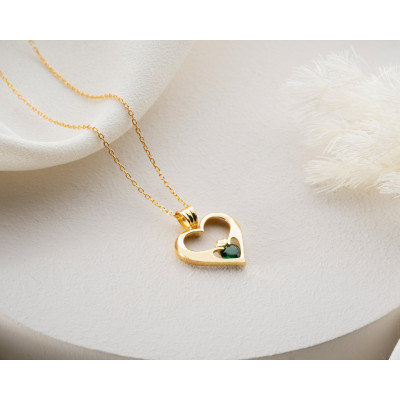 Gold Heart Necklace with Blue Topaz Birthstone - Custom Silver Charm Pendant - Birthday Gift Jewelry for Her -