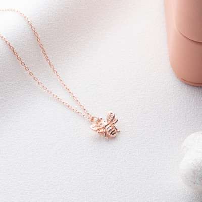 14K Gold Honey Bee Pendant Necklace for Women - Minimalist Gold-Filled or Silver Charm Necklace