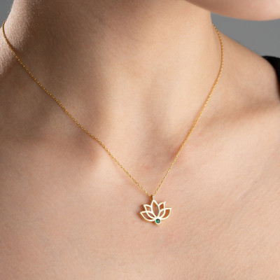 Citrine December Birthstone Silver Lotus Flower Pendant Necklace for Women - Dainty Gold