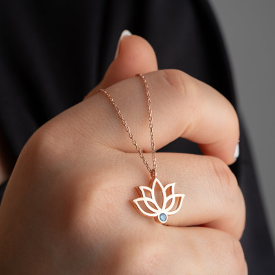 Citrine December Birthstone Silver Lotus Flower Pendant Necklace for Women - Dainty Gold