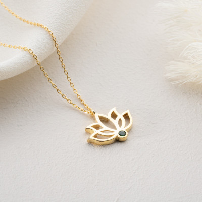 Citrine December Birthstone Silver Lotus Flower Pendant Necklace for Women - Dainty Gold