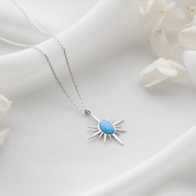 Minimalist Blue Opal North Star Pendant Necklace for Women, Rose Gold & Silver, Christmas Gift for Mom, Dainty Gemstone Jewelry