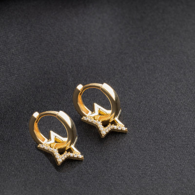 Gold Star Dangle Earrings, Celestial Hoop Earrings, Gold Huggie Earrings, Unique 925 Silver Earrings, Gifts for Her and Mom