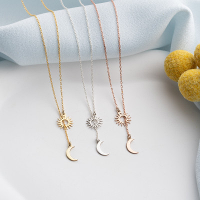 Dainty Gold Sun and Moon Couple Necklace Set - Silver Sun Moon Friendship Pendant Jewelry