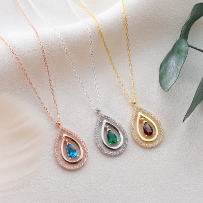 Personalized November Birthstone Teardrop Necklace in Gold or Silver - Jewelry Gift