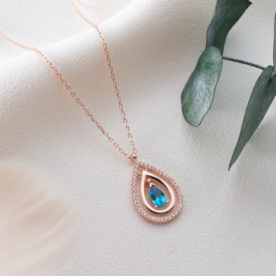 Personalized November Birthstone Teardrop Necklace in Gold or Silver - Jewelry Gift