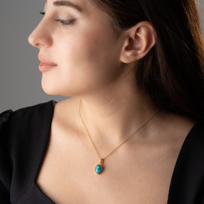 Minimalist 925 Silver Gold-Plated Turquoise Gemstone Necklace for Women - Mother's Day Gift