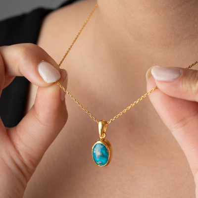 Minimalist 925 Silver Gold-Plated Turquoise Gemstone Necklace for Women - Mother's Day Gift