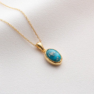 Minimalist 925 Silver Gold-Plated Turquoise Gemstone Necklace for Women - Mother's Day Gift