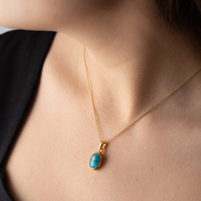 Minimalist 925 Silver Gold-Plated Turquoise Gemstone Necklace for Women - Mother's Day Gift