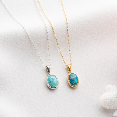 Minimalist Turquoise Pendant Necklace for Women - Silver and Gold Blue Stone Jewelry - Mother's Day Gift