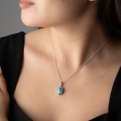 Minimalist Turquoise Pendant Necklace for Women - Silver and Gold Blue Stone Jewelry - Mother's Day Gift